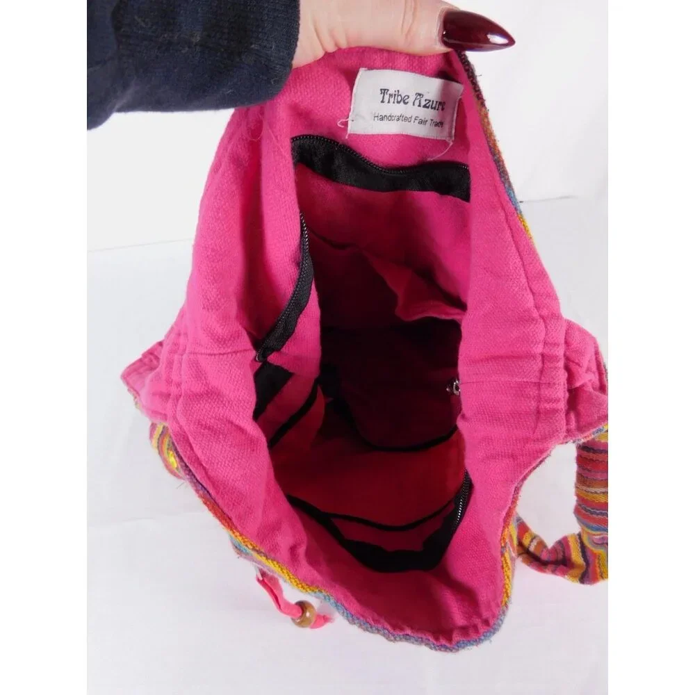 Tribe Azure Crossbody Bag Womens Medium Pink Striped Elephant Embroidered Boho